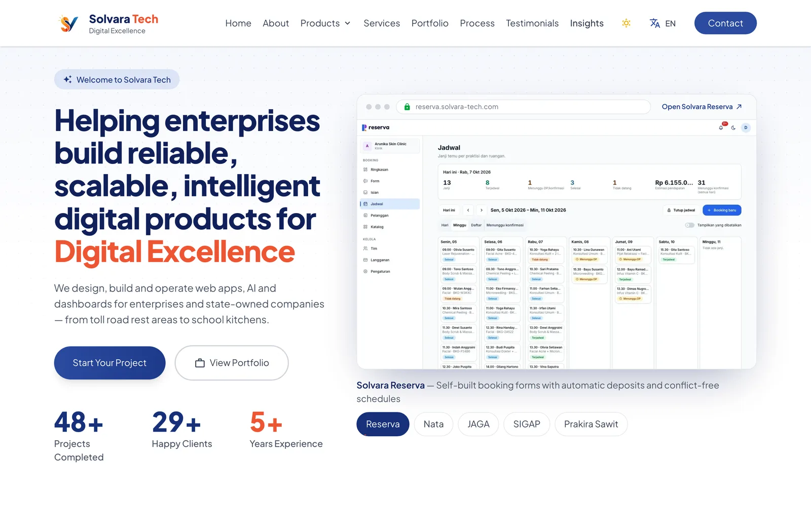 Solvara Tech company site showing its live products
